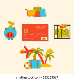 Everything can be paid by credit card, flat icon with shadow,  convenient lifestyle illustration, vector 