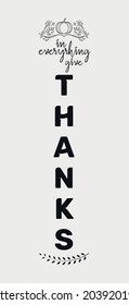 in everything give thanks sign vector illustration, Fall porch vertical sign with pumpkin for home, door front and house decoration