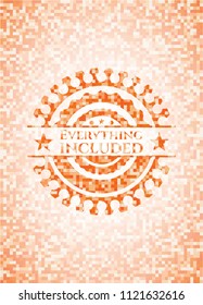 Everything included abstract emblem, orange mosaic background