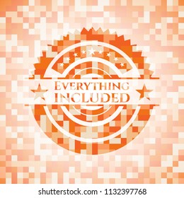 Everything included abstract orange mosaic emblem with background