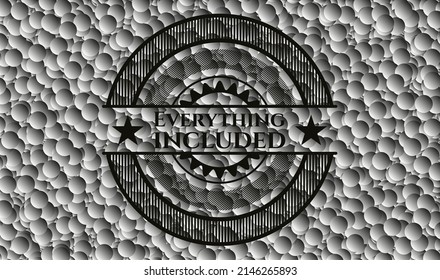 Everything included dark icon or emblem with grey bubbles background. Vector Illustration. Detailed. 