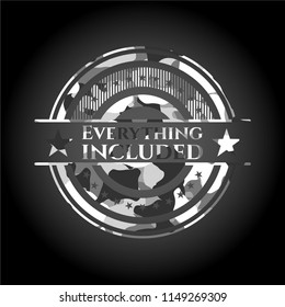Everything included on grey camouflage texture