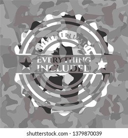 Everything included on grey camouflaged pattern
