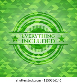 Everything included realistic green emblem. Mosaic background