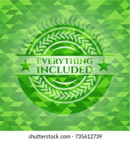Everything included realistic green emblem. Mosaic background