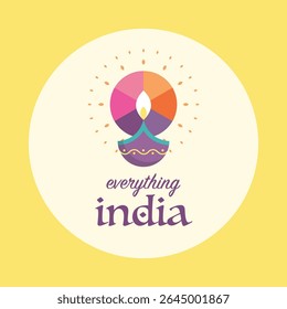 Tudo logo da Índia. Lâmpadas coloridas de óleo Festival de Diwali. Ícone de estilo plano tradicional. Ilustração vetorial 