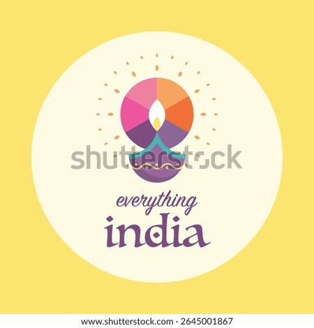 Everything india logo. Colorful oil lamps Diwali festival. Traditional flat style icon. Vector illustration 