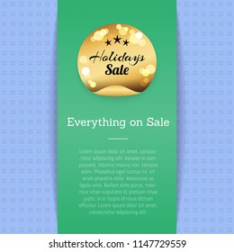 Everything on sale golden label with three stars, best prices holiday poster with place for text. Seal best shop award vector banner on green