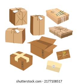 Everything is packed and delivered on time, mail boxes and letters, isolated illustrations, vector collection