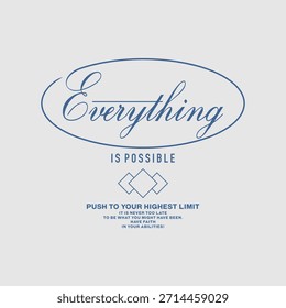 Tudo o que é possível, tipografia abstrata motivacional cita slogan de design moderno. Gráficos de ilustração vetorial imprimir em camisa, vestuário, fundo, cartaz, banner, cartão postal e/ou mídias sociais