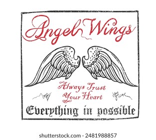 Everything is possible. Falling in love. Heart with eagle wing artwork for apparel, stickers, posters, background and others.