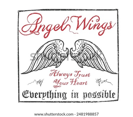 Everything is possible. Falling in love. Heart with eagle wing artwork for apparel, stickers, posters, background and others.