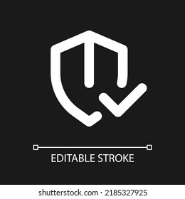 Everything is secured pixel perfect white linear ui icon for dark theme. Digital privacy. Vector line pictogram. Isolated user interface symbol for night mode. Editable stroke. Arial font used