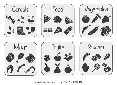 Everything in the store and supermarket. Dark market icons. Supermarket symbols. EPS 10.