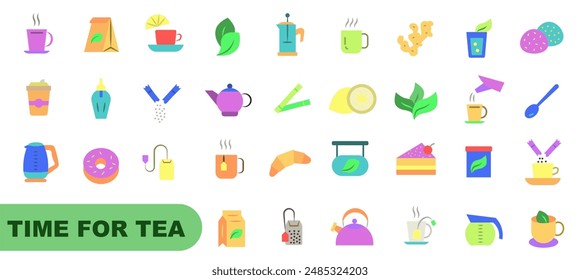 Everything for tea. Set of color icons. Time for tea icons. EPS 10.