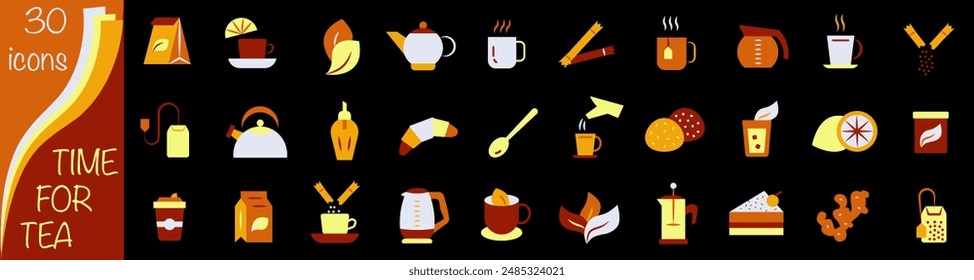 Everything for tea. Time for tea icons. Set of bright icons. EPS 10.