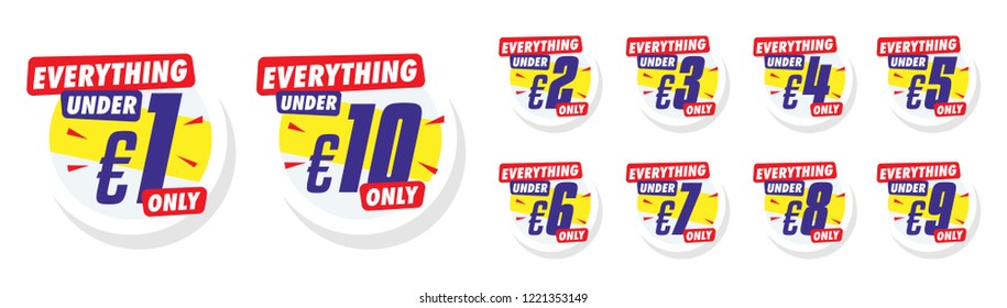 Everything under price tag. Vector illustration badges of euro price tag. Round flat design labels, Business shopping concept. 