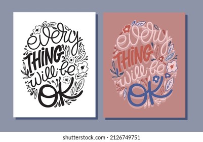 Alles wird gut sein. Motivation handgezeichnet doodle Buchstaben Postkarte. Briefing Art Poster, T-Shirt Design.