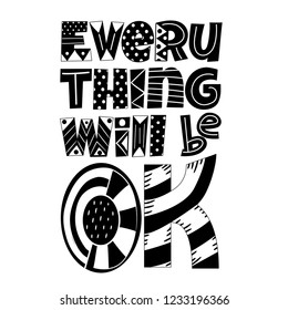 Everything will be OK. Vector lettering monochrome
