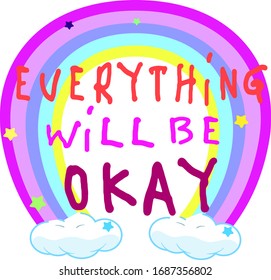 Everything Will Be Okay phrase hand drawn vector lettering. Vector illustration isolated on white background.  