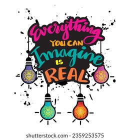 Everything you can imagine is real, hand lettering. Poster qoute.