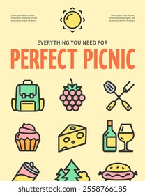 Everything You Need Perfect Picnic Summer Party Concept Vertical Invitation Placard Poster Banner Card Template. Vector illustration