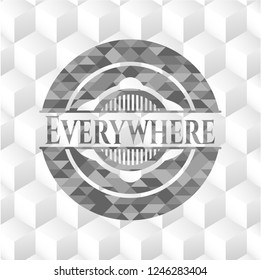 Everywhere realistic grey emblem with cube white background