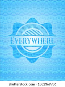 Everywhere sky blue water wave style badge.