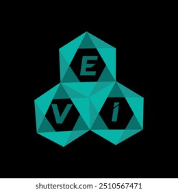 Logotipo minimalista creativo de la letra de EVI. Diseño único del logotipo de la letra del alfabeto de las iniciales del Vector de EVI
