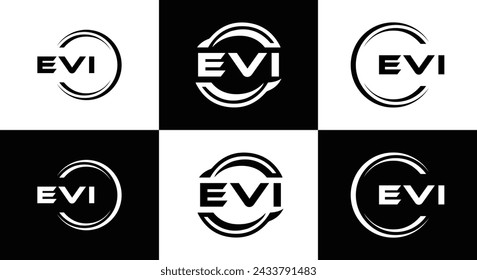 EVI logo. E V I design. White EVI letter. EVI, E V I letter logo design. Initial letter EVI linked circle uppercase monogram logo.