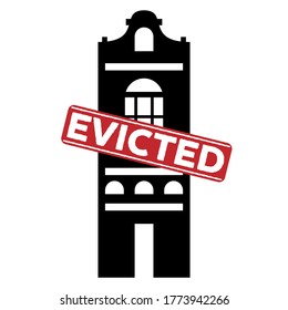 Sello desahuciado con icono de casa, diseño de concepto. Icono para el diseño del concepto de bancarrota. Señal desalojada. Ilustración vectorial aislada de la ejecución