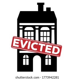 Evicted stamp with house icon, concept design. Icon for bankruptcy concept design. Evicted sign. Isolated vector illustration of foreclosure