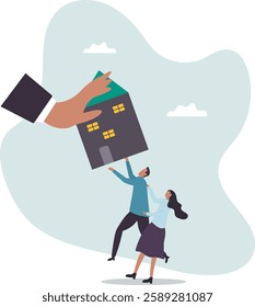 Eviction and mortgage debt, foreclosure or difficulty to payback bank mortgage loan.business concept.flat character.