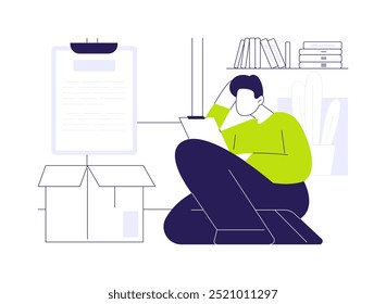 Eviction notice abstract concept vector illustration. Depressed citizen getting notification about eviction, moving our process, bureaucratic procedures, real estate problems abstract metaphor.