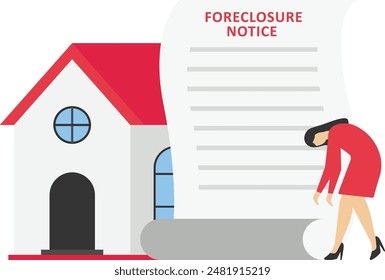 Eviction Notice Foreclosure Home, Legal document, Sad person fail to repay bank Mortgage loan, Financial Crisis

