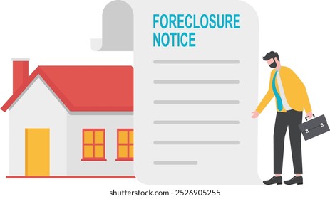 Eviction Notice Foreclosure Home, Legal document, Sad person fail to repay bank Mortgage loan, Financial Crisis

