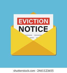 Eviction notice legal document in the envelope. Notice to vacate form eviction credit debt real estate business concept. Letter with paper document on blue background. flat style vector illustration