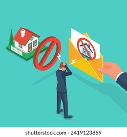 Eviction notice. Stop sign at the entrance. Notice of eviction in letter. Entry into the house is prohibited. Vector illustration flat design.