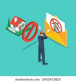 Eviction notice. Stop sign at the entrance. Notice of eviction in letter. Entry into the house is prohibited. Vector illustration flat design.