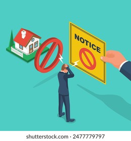 Eviction notice. Stop sign at the entrance. Notice of eviction in letter. Entry into the house is prohibited. Vector illustration flat design.