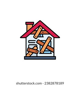 icono del vector de desalojo. estilo de línea rellenado con icono inmobiliario. uso perfecto para logotipo, presentación, sitio web y más. estilo de línea de color de diseño de iconos moderno