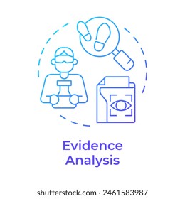 Evidence analysis blue gradient concept icon. Forensic expertise, legal proceeding. Round shape line illustration. Abstract idea. Graphic design. Easy to use in infographic, presentation