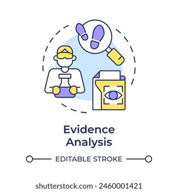 Evidence analysis multi color concept icon. Forensic expertise, legal proceeding. Round shape line illustration. Abstract idea. Graphic design. Easy to use in infographic, presentation