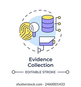 Evidence collection multi color concept icon. Forensic analysis. Electronic data analysis. Round shape line illustration. Abstract idea. Graphic design. Easy to use in infographic, presentation