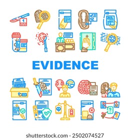 Vector Oficina criminal, detective de información, misterio de la escena, Plan del homicidio, pista, evidencia del caso fotográfico Junta del delito Ilustraciones de la línea de color de la policía