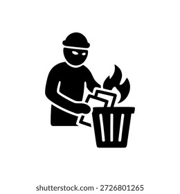 Icono de incendio provocado de destrucción de evidencia aislado sobre fondo blanco