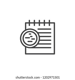 Evidence document outline icon. linear style sign for mobile concept and web design. Notepad and powder container simple line vector icon. Symbol, logo illustration. Pixel perfect vector graphics