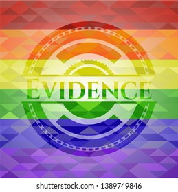 Evidence emblem on mosaic background with the colors of the LGBT flag