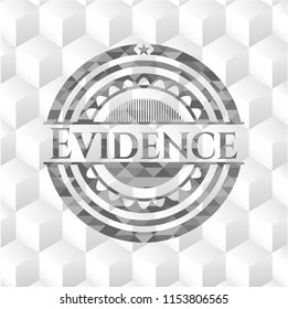 Evidence grey emblem with geometric cube white background