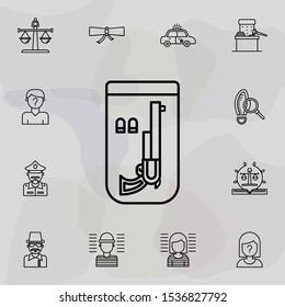 Evidence, gun icon. Universal set of law and justice for website design and development, app development